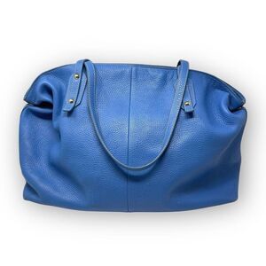 J. Mclaughlin Blue Pebbled Leather Shoulder Bag Purse Handbag With Pouch Flawed